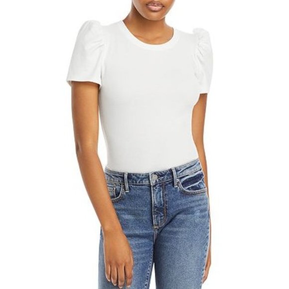 AQUA Puff Sleeve Ribbed Bodysuit in White - XS - NWT - Picture 1 of 1